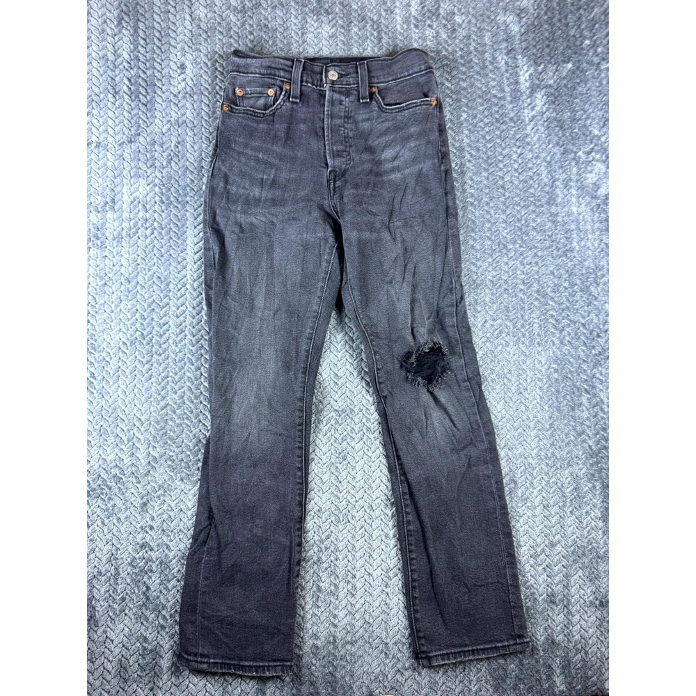 Levis Wedgie Straight Ankle Jeans Womens 26 Gray Denim Distressed 34964-0149